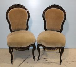 Two Victorian Rosewood Side Chairs with Rose Carving