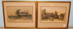 Two Tinted Etchings of Famous Poets Homes by G. Mercier
