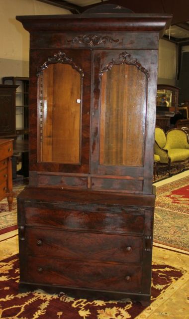 1840 Empire Mahogany Two Part Secretary