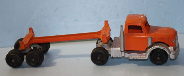 Orange and Silver Hubley Kiddie Toy Truck and Trailer