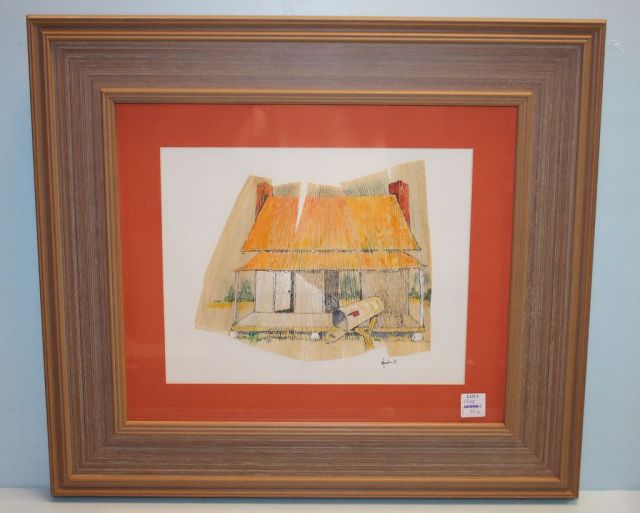 Local Jackson Artist Color Drawing of Shack on Corn Husk