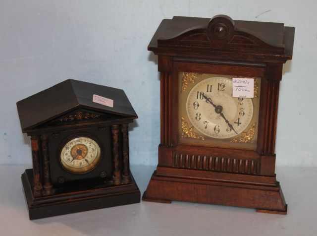 Two Vintage Wood Mantel Clocks