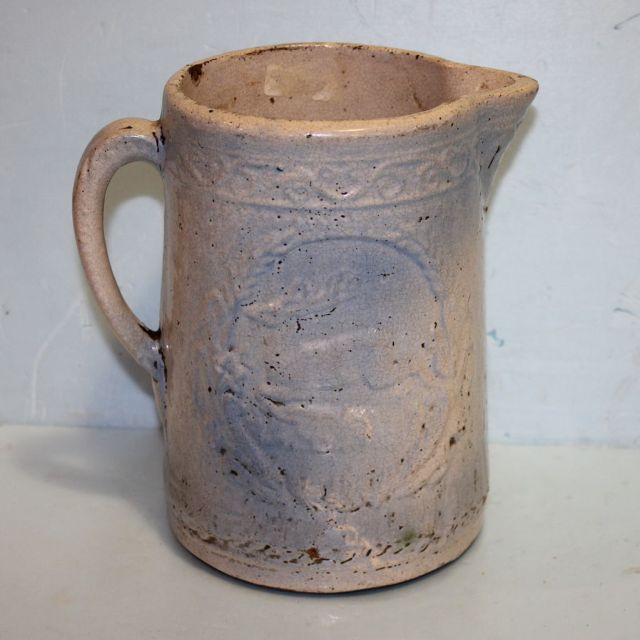 Antique Ironstone Pitcher with Stag in Wreath