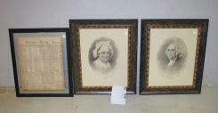 Pair of Lithographs of George and Martha Washington along with Framed Boston Daily Journal