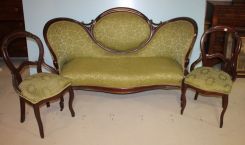 Victorian Walnut Love Seat and Two Side Chairs