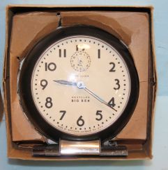Antique Westclox Salesman Sample Briefcase with Advertising along with Antique Westclox Big Ben Alarm Clock