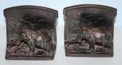 Pair of Early 20th Century Bronze Bookends of Elephants by Ronson Company