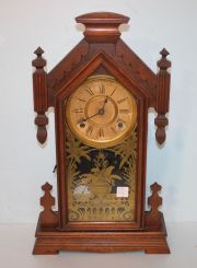 Victorian Kitchen or Mantel Clock with Ornate Gold Painted Glass Door