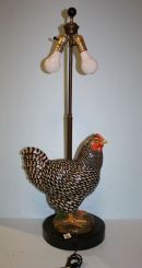 Italian Painted Porcelain Rooster Mounted As Lamp with Custom Made Parchment Paper Shade