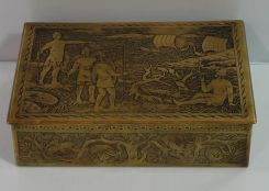 Brass and Wood Cigar Box - Viking Carved