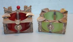 Two Collectible Jade and Metal Ashtrays