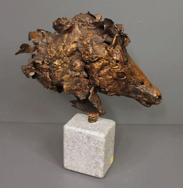 Lynn Rose Light Bronze Sculpture of Horses Head on Marble Base