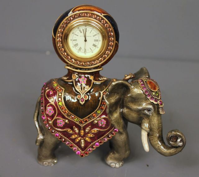 Jay Stongwater Limited Edition Enamel and Crystal Elephant Clock