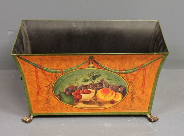 Decorative Tin Planter with Fruit Design