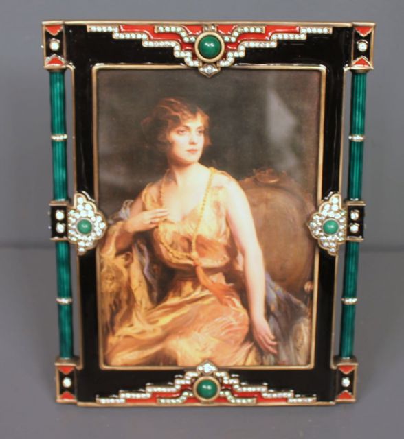 Jay Stongwater Limited Edition Enamel and Crystal Art Deco Frame