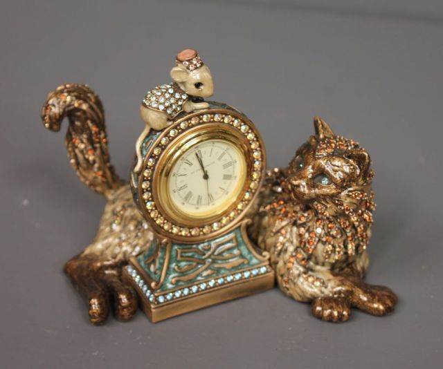 Jay Stongwater Limited Edition Enamel and Crystal Cat and Mouse Shelf Clock