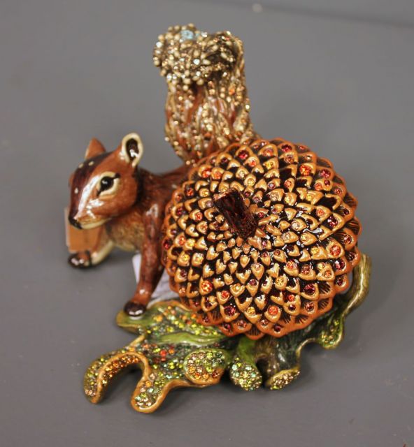 Jay Strongwater Limited Edition Enamel and Crystal Acorn and Squirrel Clock