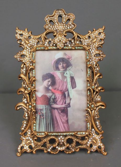 Berebi Green Enamel Frame with Austrian Crystal, 24k Gold Plated