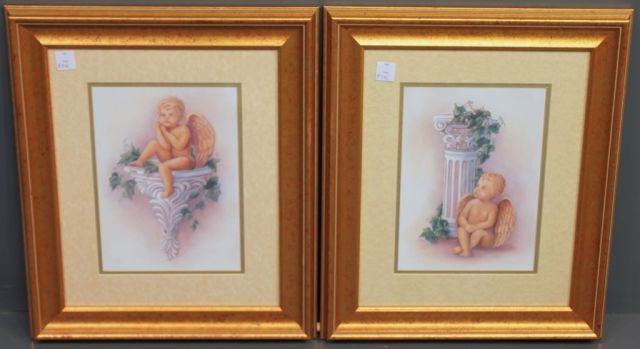 Gold Framed Prints of Baby Angels with Pedestals