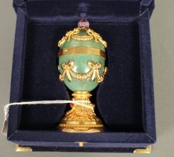 Faberge Imperial Collection Green Stone Egg with Gold Decoration