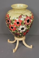 Hand Painted Floral Scene Vase on Stand