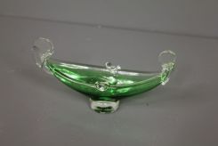 Green Glass Dish in Shape of Boat