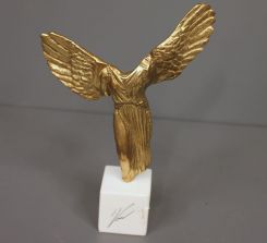 Winged Victory Headless Brass Angel on White Marble Base