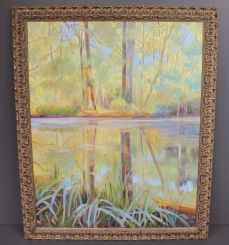 Oil Painting of Swamp signed Betty J. Chatham