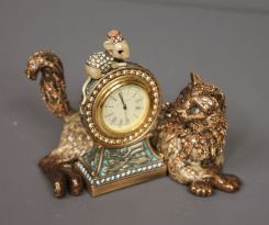 Jay Stongwater Limited Edition Enamel and Crystal Cat and Mouse Shelf Clock