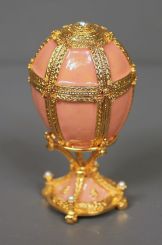 Faberge Imperial collection Pink Enamel Egg on Stand that Opens and has Small Frame Inside