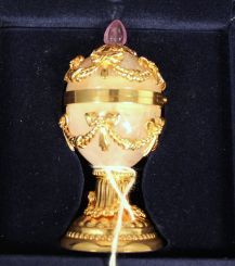 Faberge Egg Collection, Pink Stone with Gold Swags