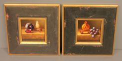 Pair of Painting of Fruit on Table in Contemporary Black Frames