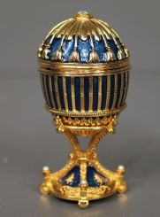 Faberge Enamel Egg with Rabbit Inside on Stand
