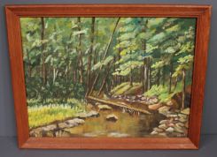 Oil painting of Stream and Trees signed J. Franz