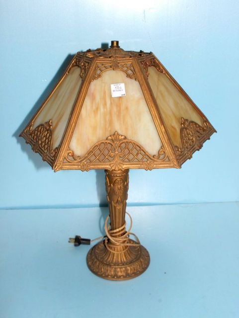 Six Panel Slag Glass Lamp