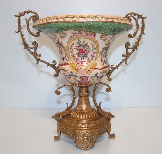 Large Bronze Ormalu and Porcelain Centerpiece