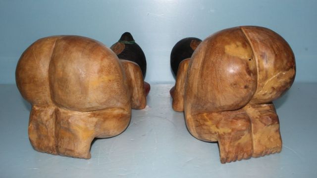 Pair Carved Asian Children Pillows