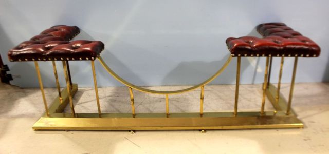 Brass and Leather Fireplace Seat