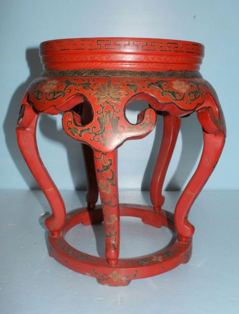 Chinese Coromandel Red Cinnabar Lacquer Stool