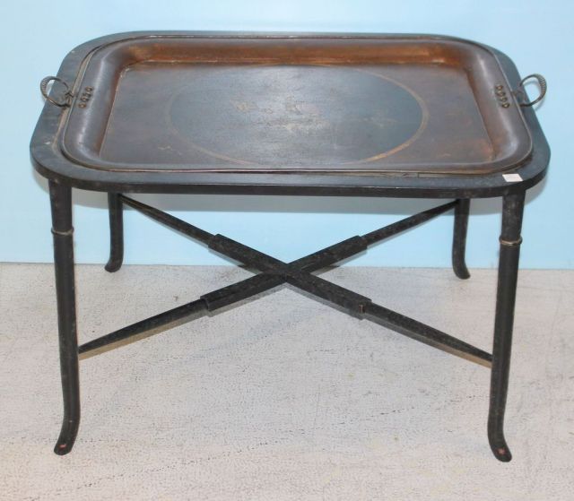 Mid 1800's Large Hand Painted Tray on Base