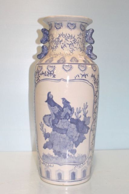 Large Blue and White Vintage Chinese Floor Vase