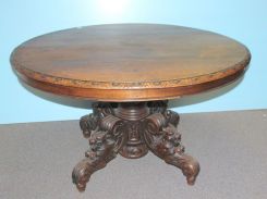 Heavily Carved Round Oak Table