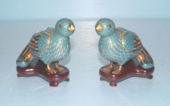 Rare Pair of Chinese Cloisonne Quail Incense Burners