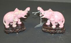Pair of Pink  Elephants Made From Rhodenite