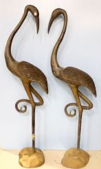 Pair of Japanese Style Bronze Garden Cranes