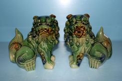 Pair Chinese Pottery Foo Dogs