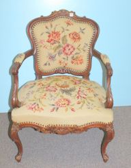 Carved Walnut French Arm Chair