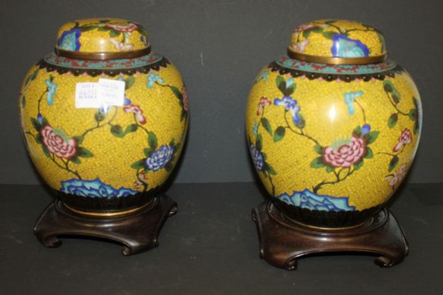 Pair of Cloisonn Covered Jars