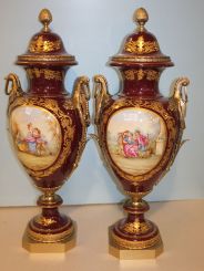 Pair of Hand painted Monumental Urns