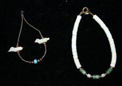 Navajo Fetish Pendant Silver Loops, Beads, Mother of Pearl Ducks, Turquoise Bead and Oyster Shell Navajo Bracelet with mother of pearl